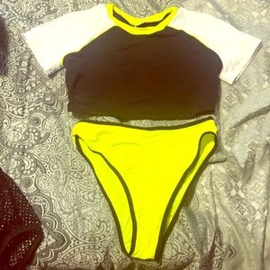 Yellow and Black 2 Piece Swimsuit